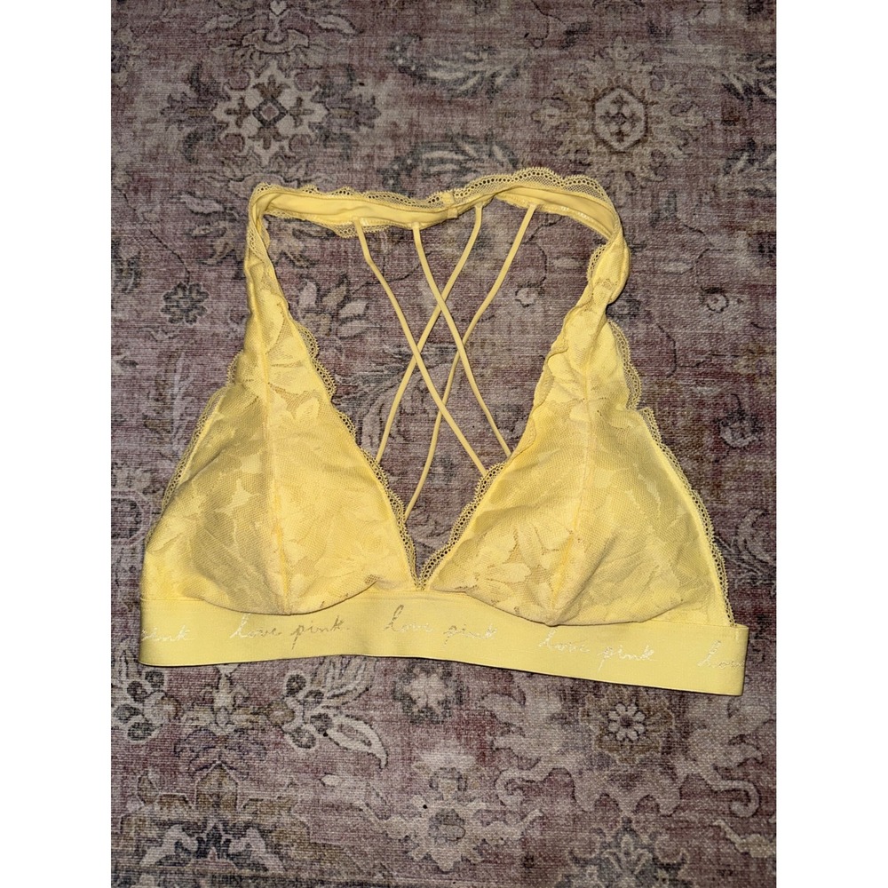 Victoria's Secret PINK Yellow Floral Lace Strappy Cage Back Bralette XL